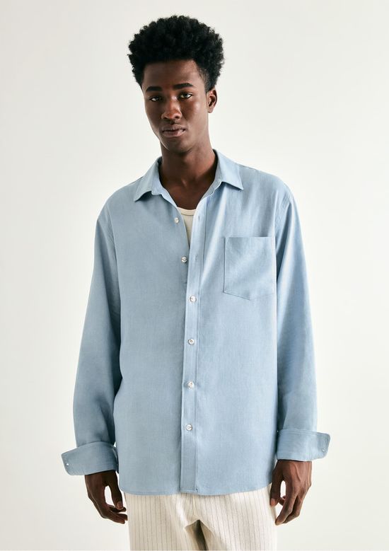 Foto do produto: Camisa Básica Masculina Manga Longa Slim Em Linho - Azul