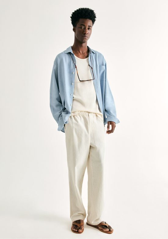 Foto do produto: Camisa Básica Masculina Manga Longa Slim Em Linho - Azul