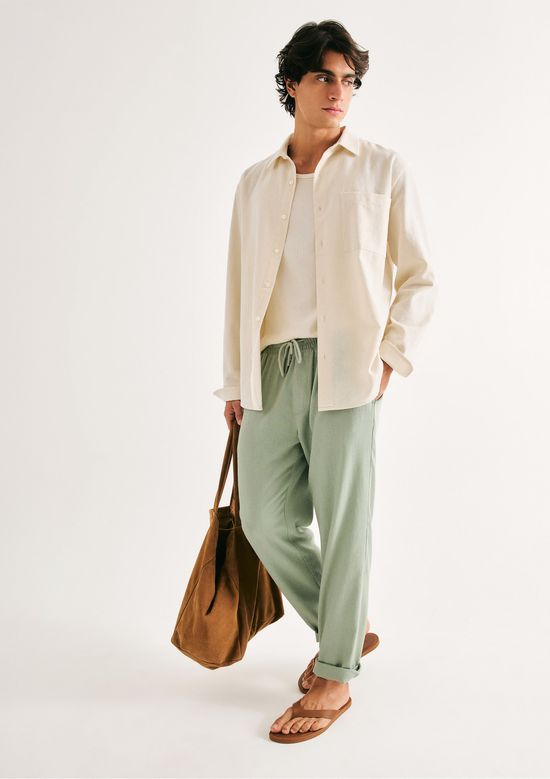 Foto do produto: Calça Básica Masculina Taper Em Linho - Verde