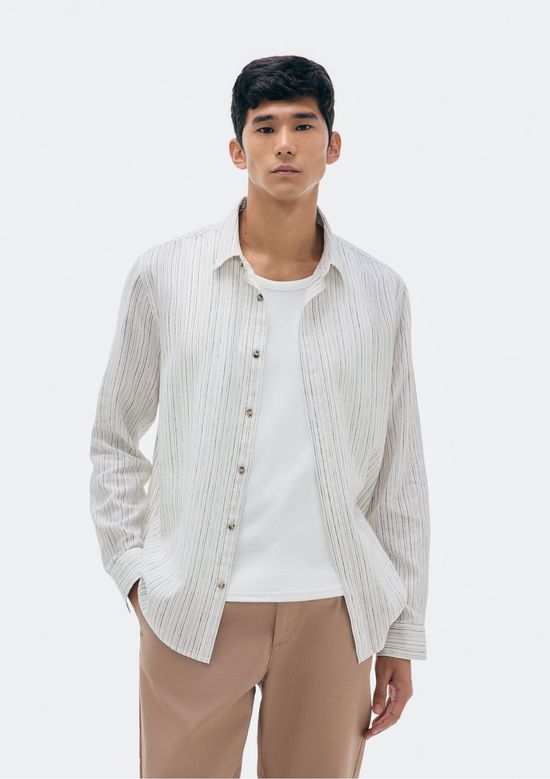 Foto do produto: Camisa Masculina Manga Longa Listrada Em Linho - Branco