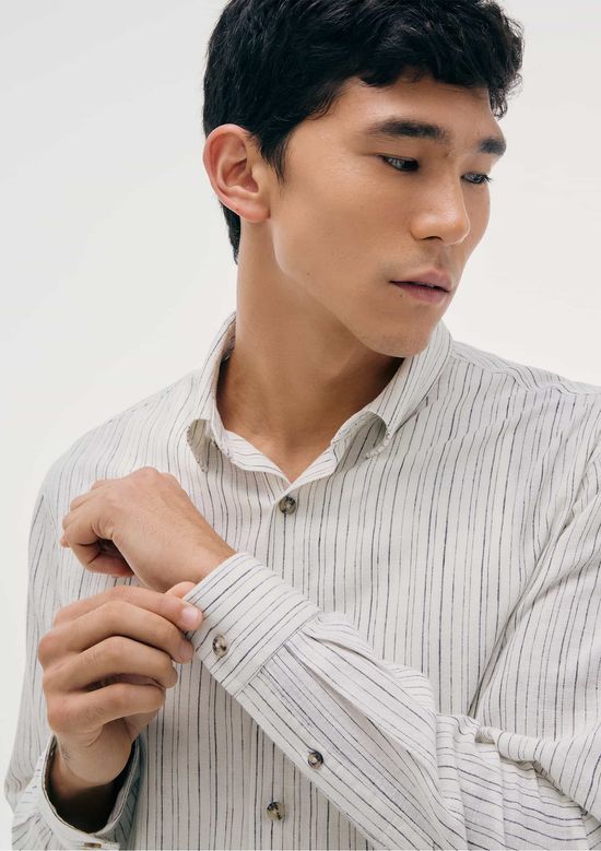 Foto do produto: Camisa Masculina Manga Longa Listrada Em Linho - Branco