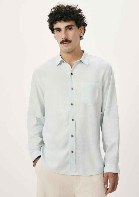 Foto do produto: Camisa Básica Masculina Manga Longa Slim Em Linho - Azul