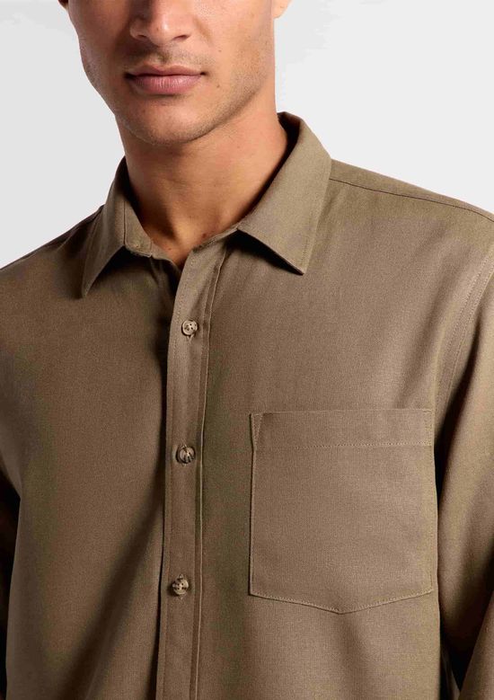 Foto do produto: Camisa Básica Masculina Manga Longa Slim Em Linho - Verde