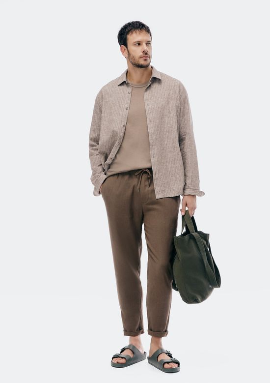 Foto do produto: Calça Básica Masculina Taper Em Linho - Marrom