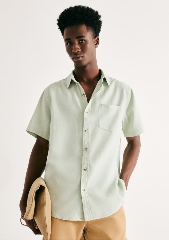 Foto do produto: Camisa Básica Masculina Manga Curta Slim Em Linho - Verde