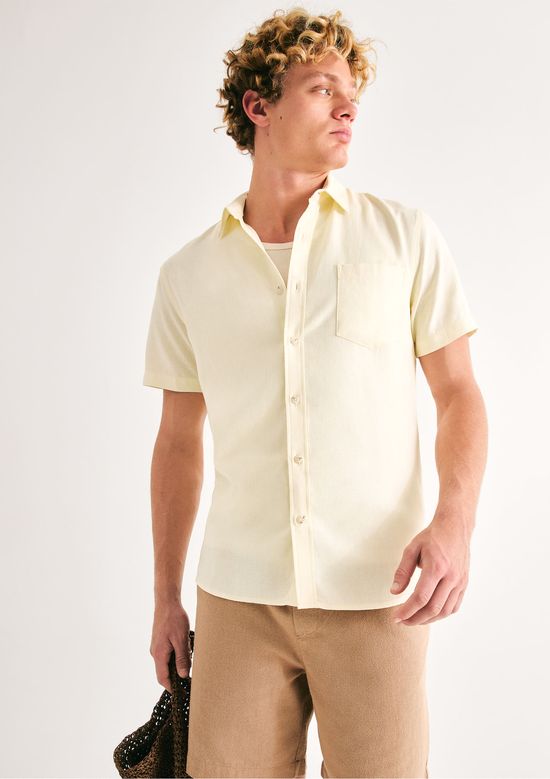 Foto do produto: Camisa Básica Masculina Manga Curta Slim Em Linho - Amarelo