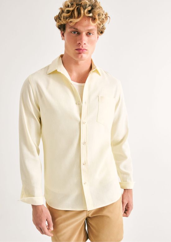Foto do produto: Camisa Básica Masculina Manga Longa Slim Em Linho - Amarelo