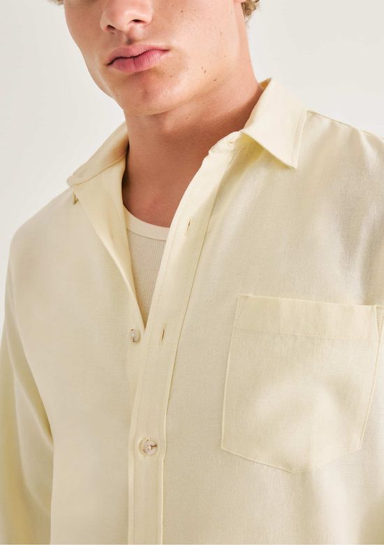 Foto do produto: Camisa Básica Masculina Manga Longa Slim Em Linho - Amarelo