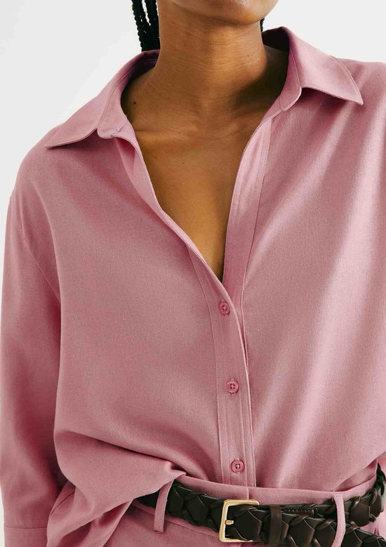 Foto do produto: Camisa Feminina Manga 7/8 Com Linho - Rosa