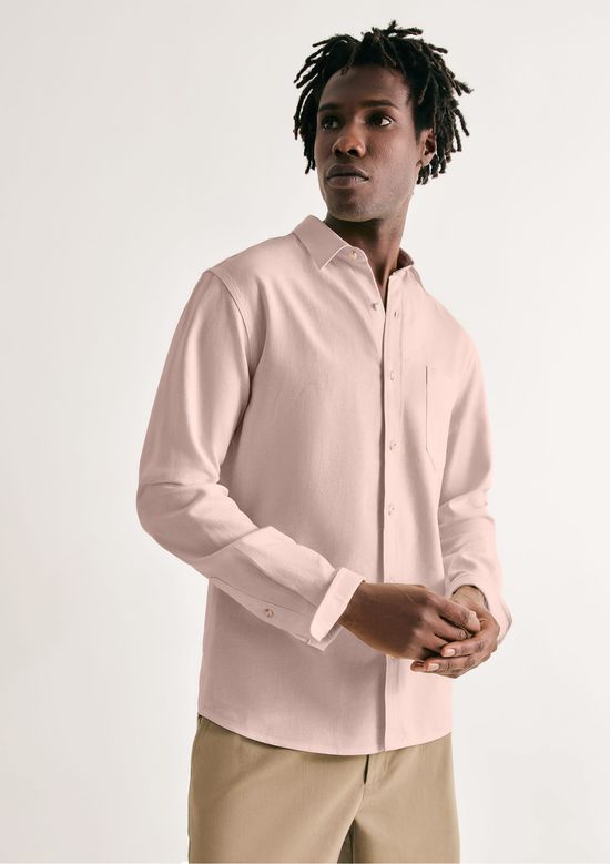 Foto do produto: Camisa Básica Masculina Manga Longa Em Linho - Rosa