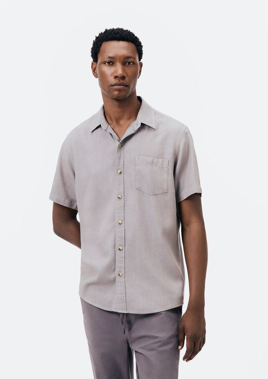 Foto do produto: Camisa Básica Masculina Manga Curta Slim Em Linho - Cinza