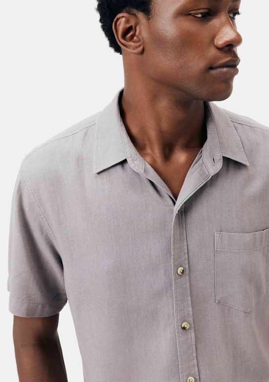 Foto do produto: Camisa Básica Masculina Manga Curta Slim Em Linho - Cinza