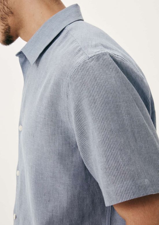 Foto do produto: Camisa Masculina Manga Curta Fio Tinto Listrada Em Linho - Azul