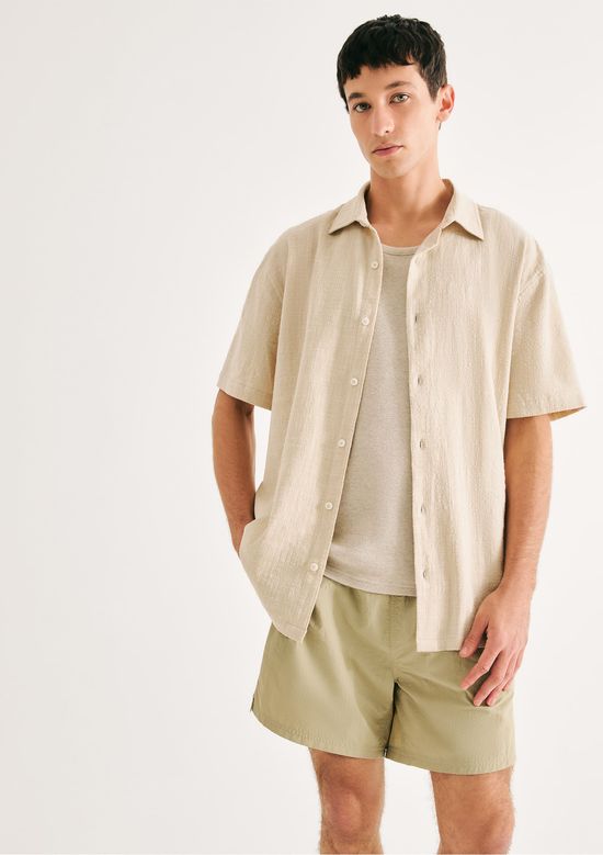Foto do produto: Camisa Masculina Manga Curta Em Algodão - Bege