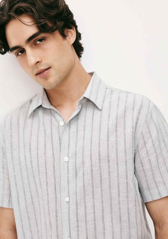 Foto do produto: Camisa Masculina Manga Curta Fio Tinto Listrada Em Linho - Cinza