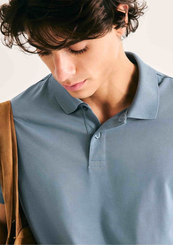 Foto do produto: Camisa Polo Básica Masculina Em Algodão Pima - Azul