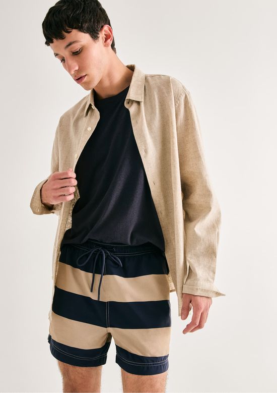 Foto do produto: Shorts De Banho Masculino Listrado - Caqui