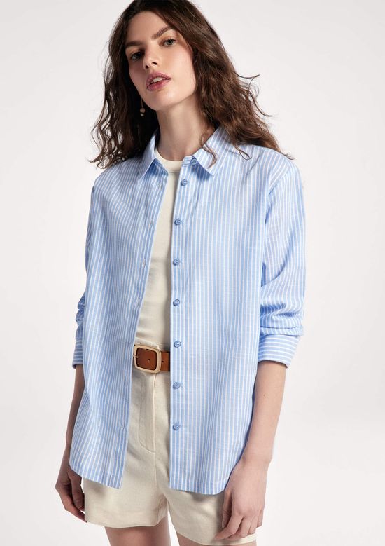 Foto do produto: Camisa Feminina Manga Longa Em Tricoline Fio Tinto - Azul