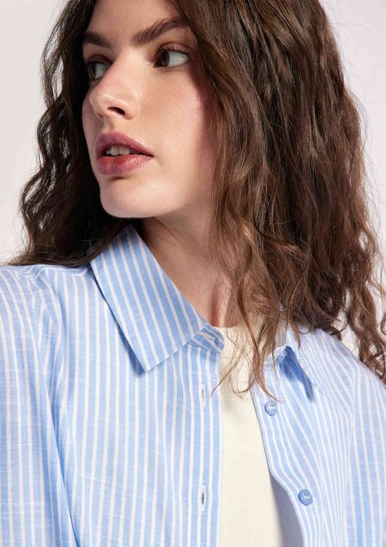 Foto do produto: Camisa Feminina Manga Longa Em Tricoline Fio Tinto - Azul