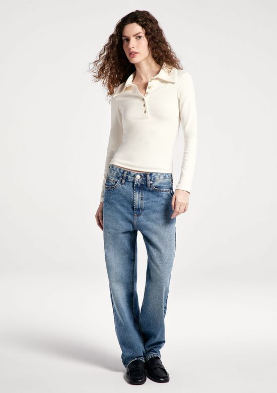 Foto do produto: Polo Feminina Manga Longa Em Ribana Ultra Soft - Off white