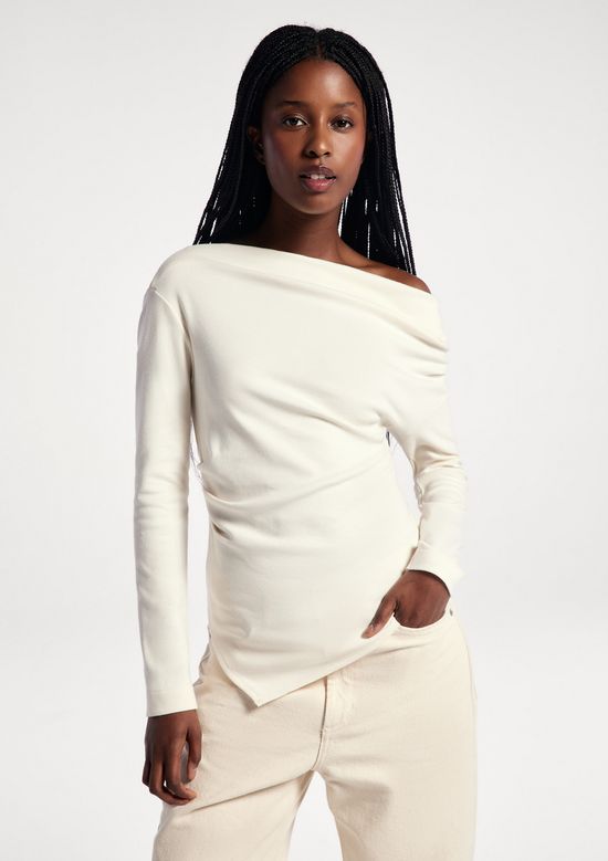 Foto do produto: Blusa Feminina Manga Longa Assimétrica Em Malha Premium - Off white