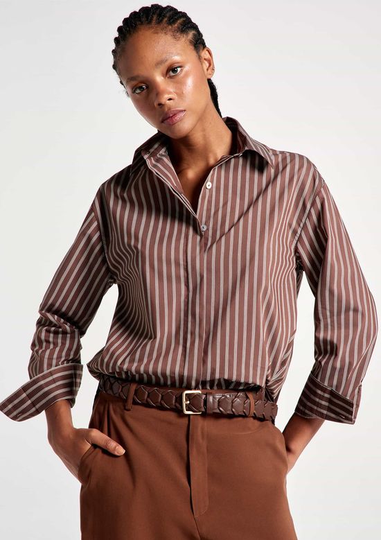 Foto do produto: Camisa Feminina Manga Longa Em Tricoline - Marrom