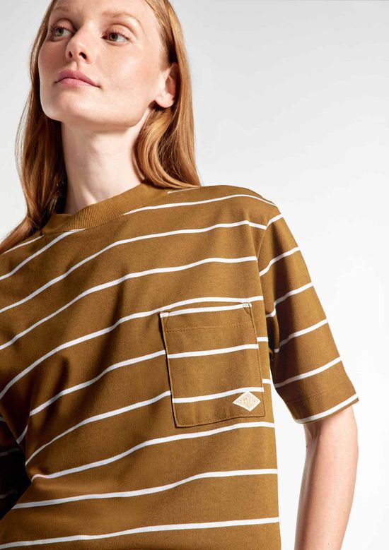 Foto do produto: Camiseta Feminina Listrada Com Bolso - Marrom