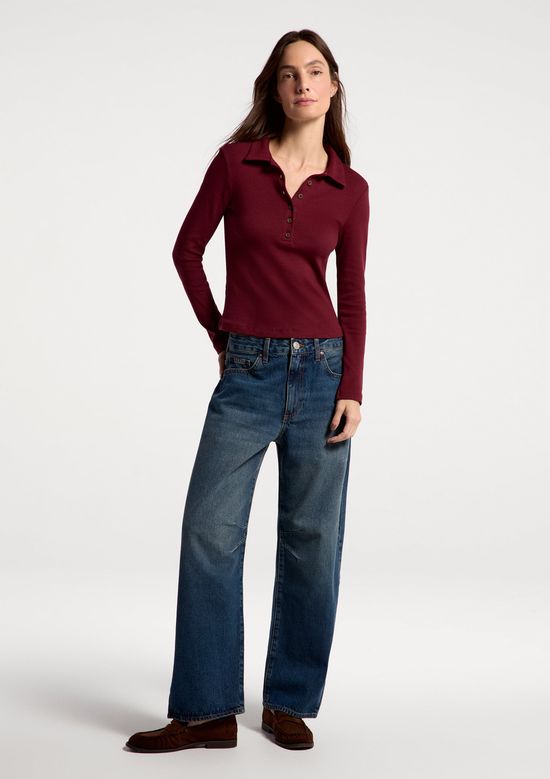 Foto do produto: Polo Feminina Manga Longa Em Ribana Ultra Soft - Vinho