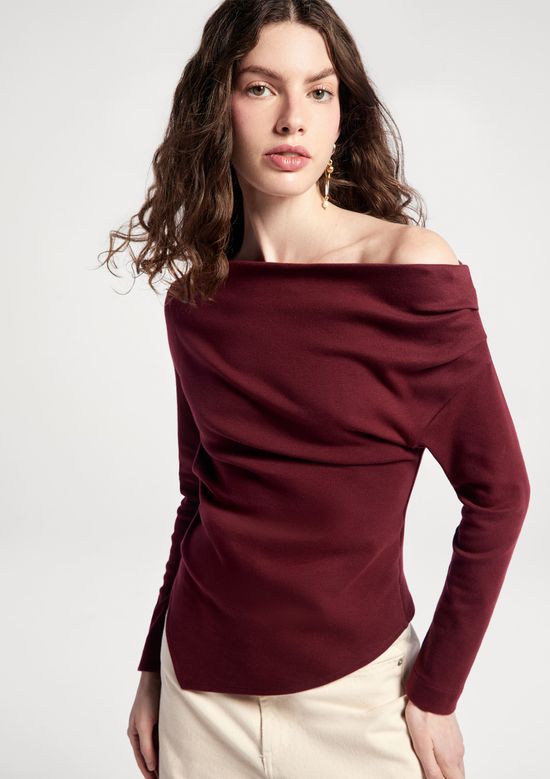 Foto do produto: Blusa Feminina Manga Longa Assimétrica Em Malha Premium - Vinho