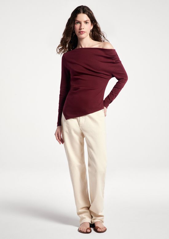 Foto do produto: Blusa Feminina Manga Longa Assimétrica Em Malha Premium - Vinho