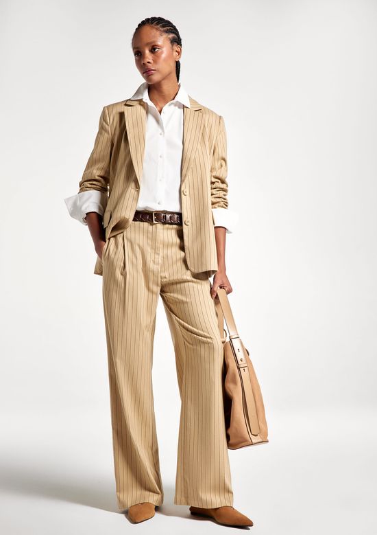 Foto do produto: Calça Feminina Reta Risca de Giz - Bege