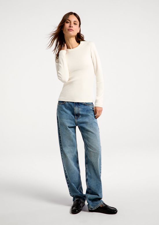 Foto do produto: Blusa Feminina Manga Longa Em Ribana Estonada - Off white