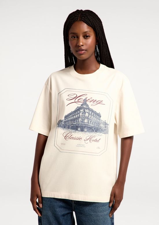 Foto do produto: Camiseta Feminina Manga Curta Oversized - Creme