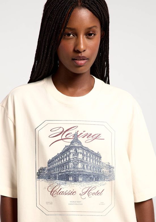 Foto do produto: Camiseta Feminina Manga Curta Oversized - Creme