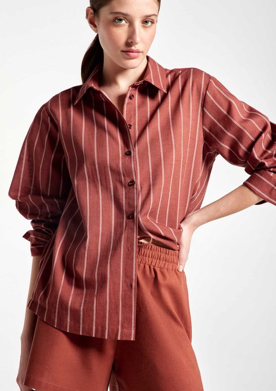 Foto do produto: Camisa Feminina Manga Longa Em Tricoline Fio Tinto - Marrom