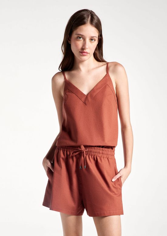 Foto do produto: Shorts Feminino Evasê Com Linho - Terracota
