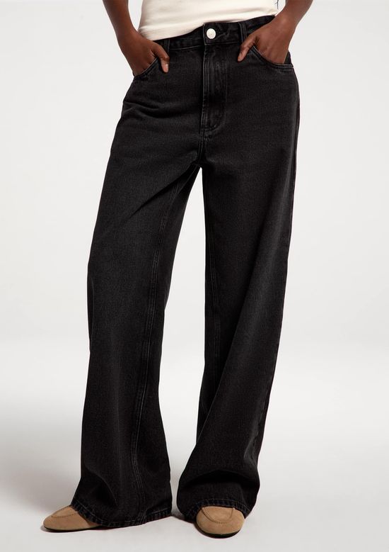 Foto do produto: Calça Jeans Feminina Wide Leg Cintura Média - Preto