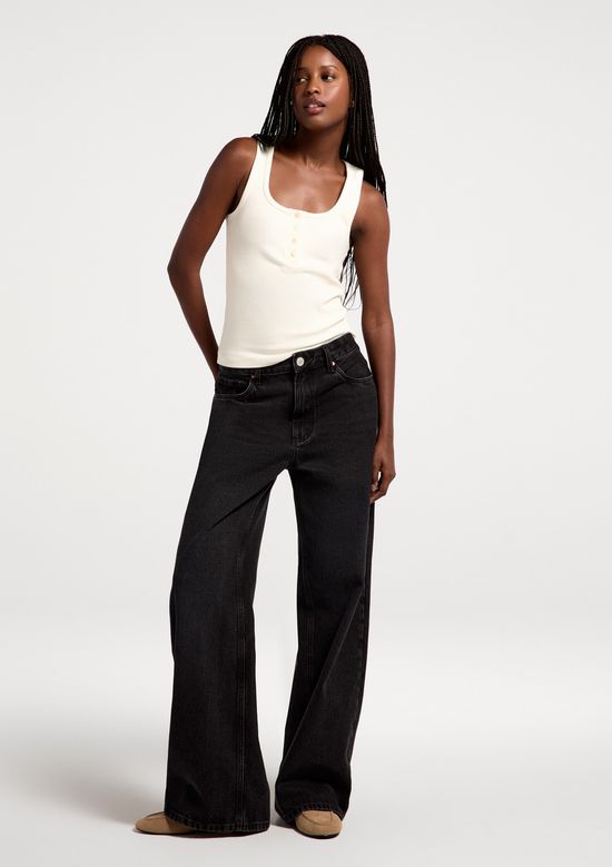 Foto do produto: Calça Jeans Feminina Wide Leg Cintura Média - Preto