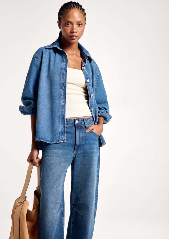 Foto do produto: Camisa Jeans Feminina Manga Longa - Azul