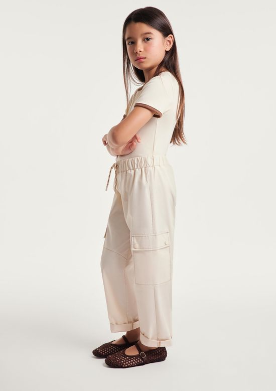 Foto do produto: Calça Infantil Menina Cargo Empapelada - Creme