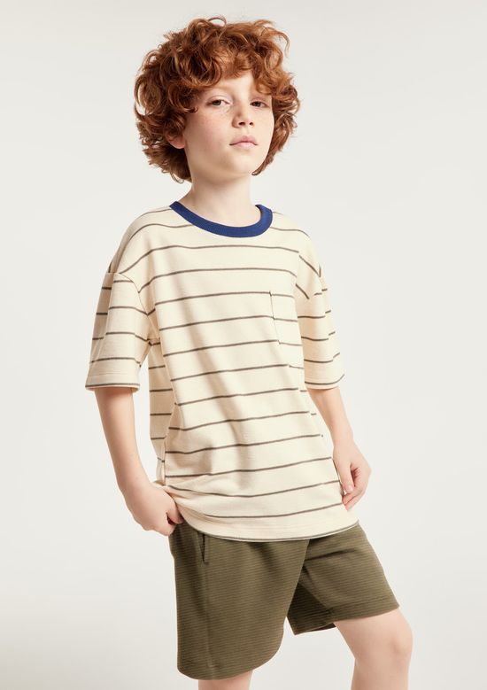 Foto do produto: Camiseta Infantil Menino Fio Tinto Listrada - Creme