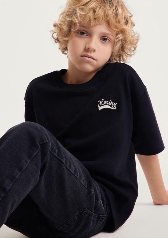 Foto do produto: Camiseta Infantil Menino Oversized Bordada - Preto