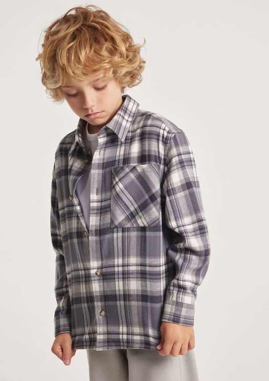 Foto do produto: Camisa Infantil Menino Flanelada Xadrez - Cinza