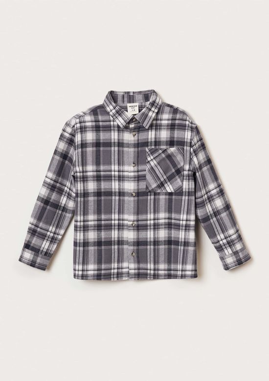 Foto do produto: Camisa Infantil Menino Flanelada Xadrez - Cinza