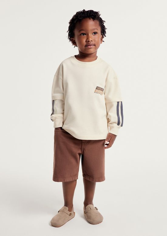 Foto do produto: Camisa Infantil Menino Overzized Em Malha Binada - Creme