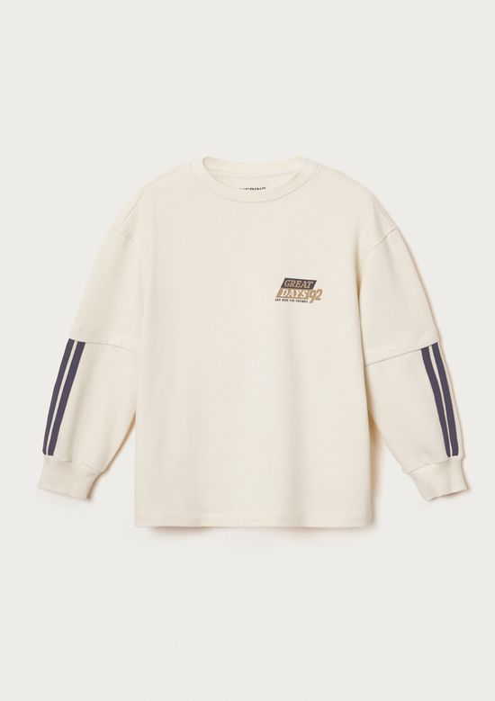 Foto do produto: Camisa Infantil Menino Overzized Em Malha Binada - Creme