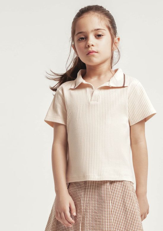 Foto do produto: Polo Infantil Menina Em Ribana Canelada - Creme