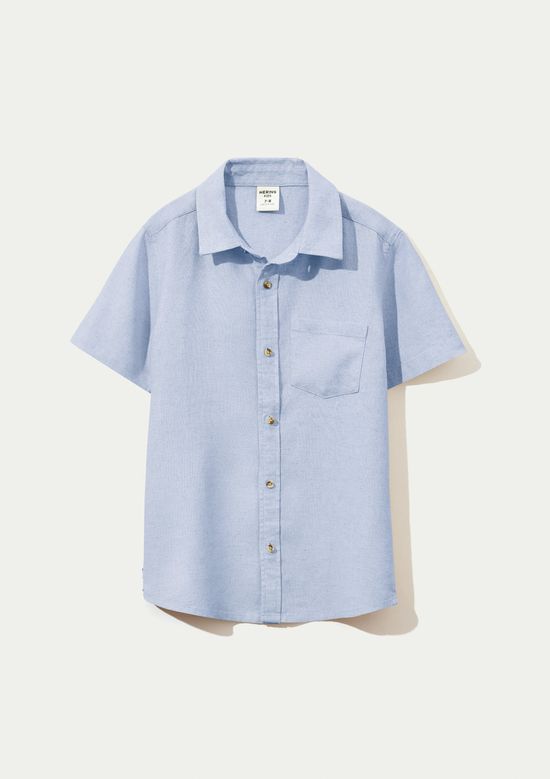 Foto do produto: Camisa Infantil Menino Manga Curta Com Linho - Azul