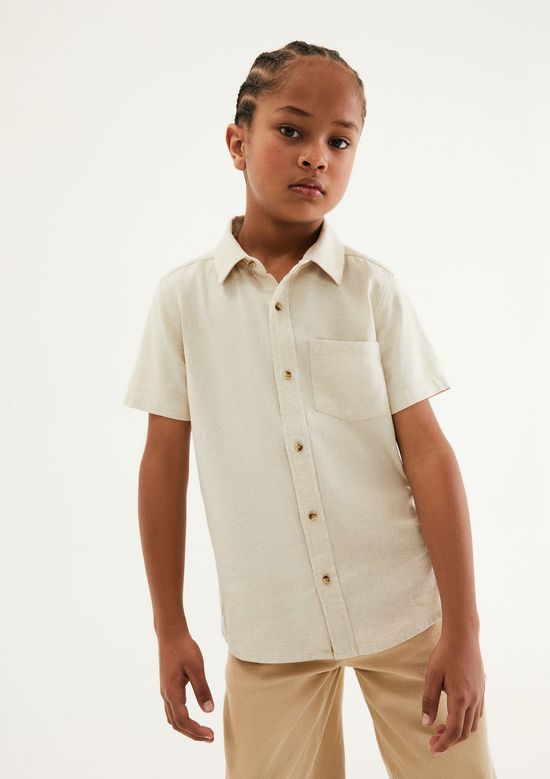 Foto do produto: Camisa Infantil Menino Manga Curta Com Linho - Bege