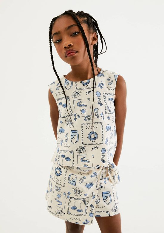 Foto do produto: Regata Infantil Menina Estampada Com Linho - Bege